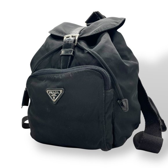 Prada PRADA nylon backpack in black with leather and triangle logo, C7 - Picture 1 of 16